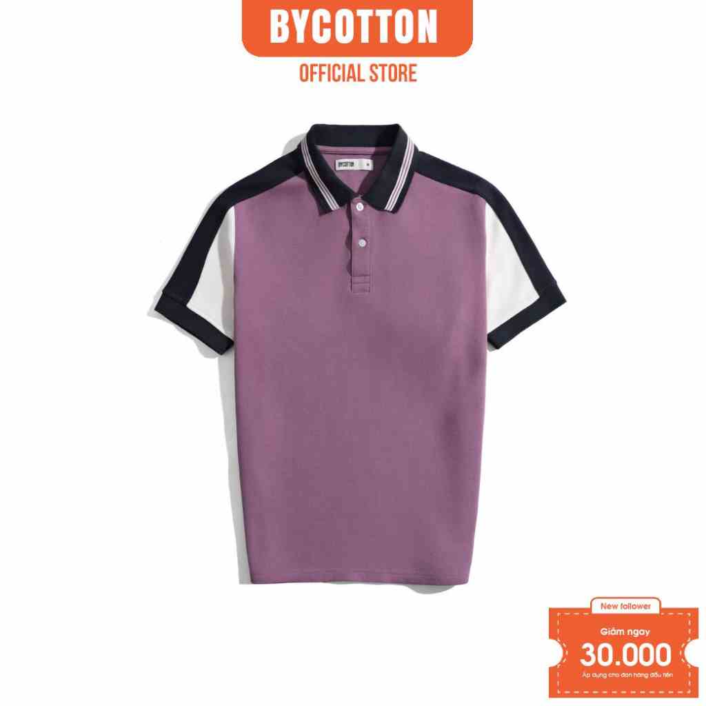 [Mã BYCO300T8 giảm 30% đơn 0K] Áo Thun Nam Polo BY COTTON Tím Phối Vai Xanh Đen 2 Layer