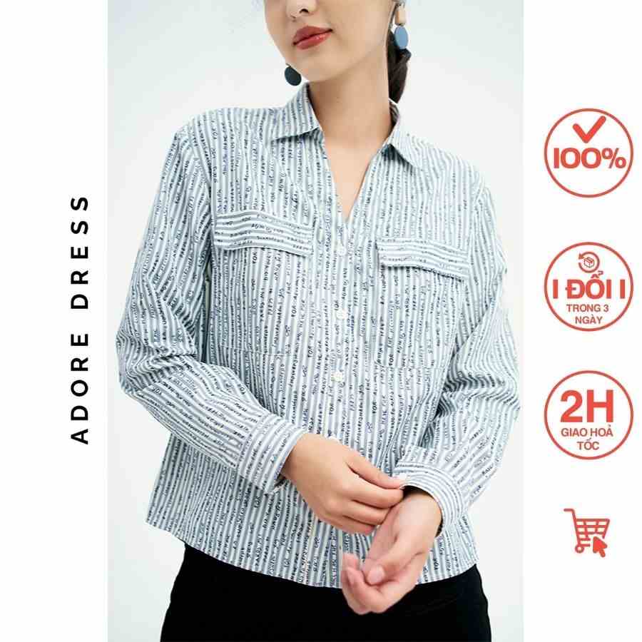 Áo sơ mi Shirts casual style thô sọc xanh cổ 313SH1083 ADORE DRESS