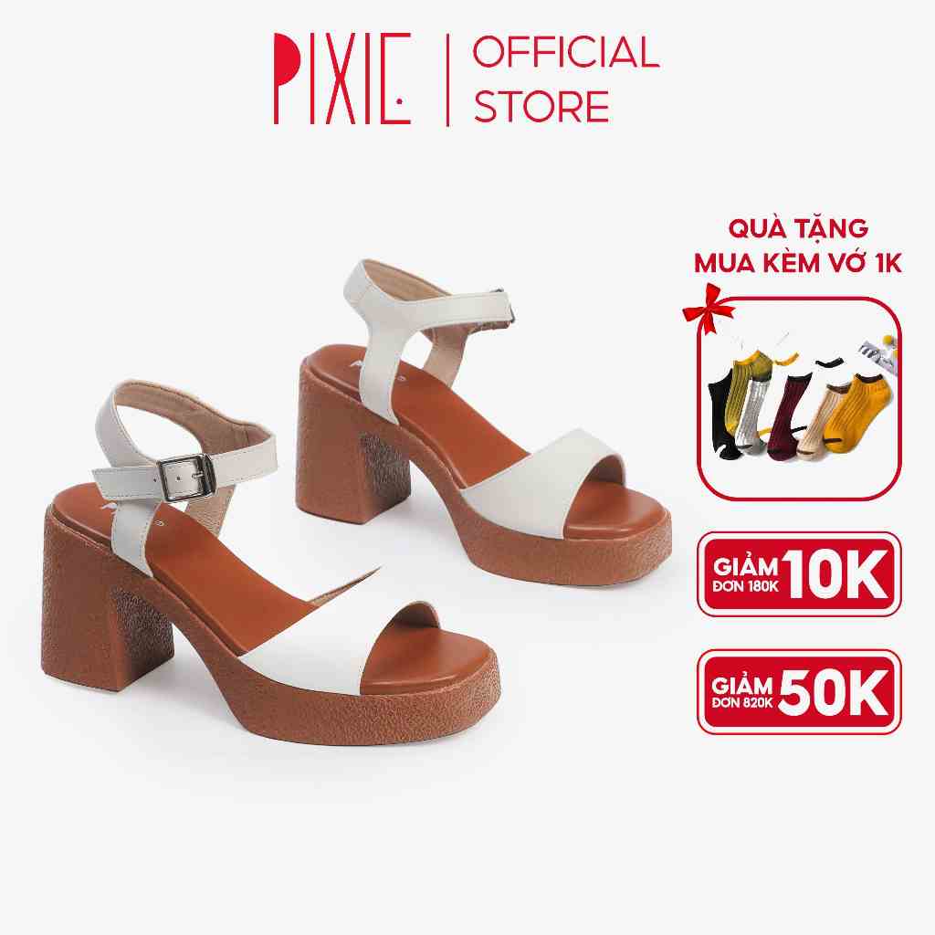 Giày Sandal Cao Gót Đúp 7cm Quai Ngang H131 Pixie