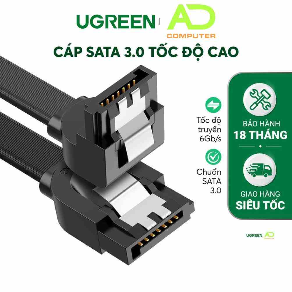 Cáp SATA 3.0 đầu thẳng, đầu vuông góc, nối dài, truyền tốc độ cao 6Gb/s, dài 0.5m UGREEN US217