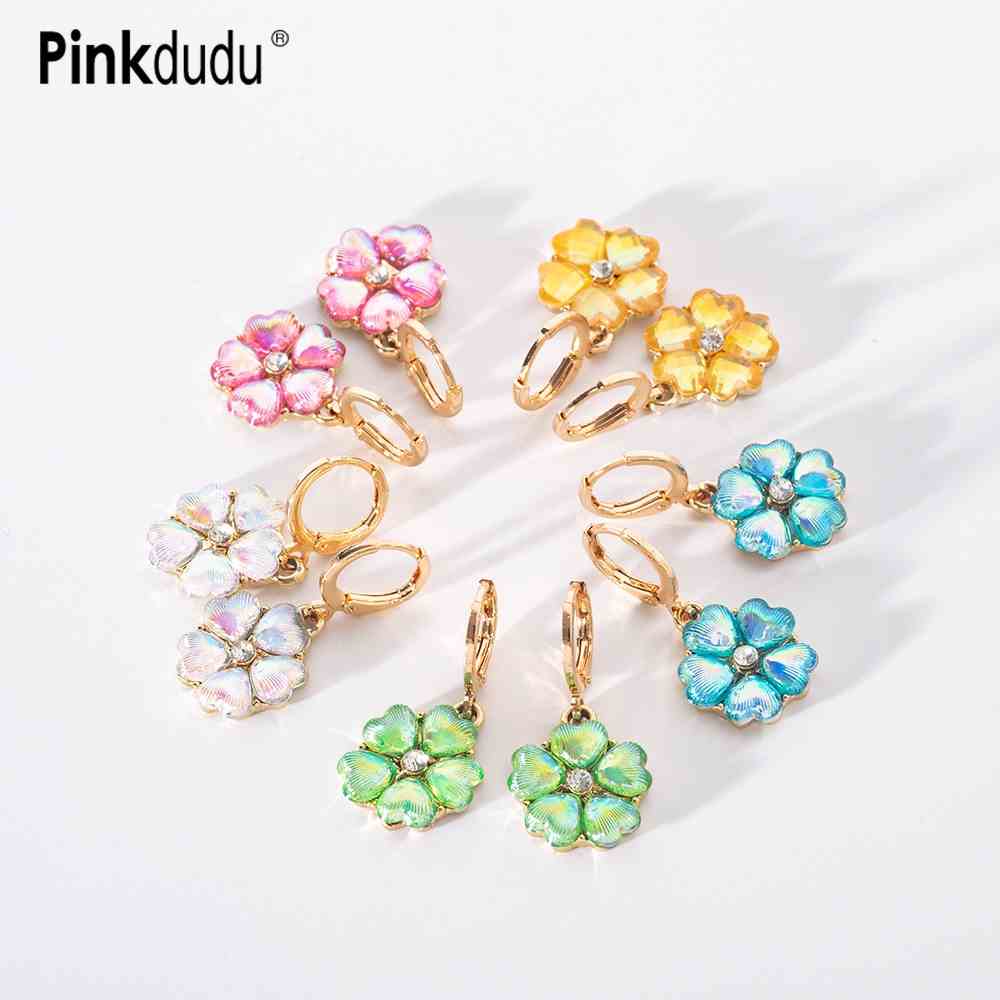 Khuyên tai Pinkdudu PD715 hợp kim kiểu cánh hoa mặt thủy tinh đơn giản thời trang cho nữ