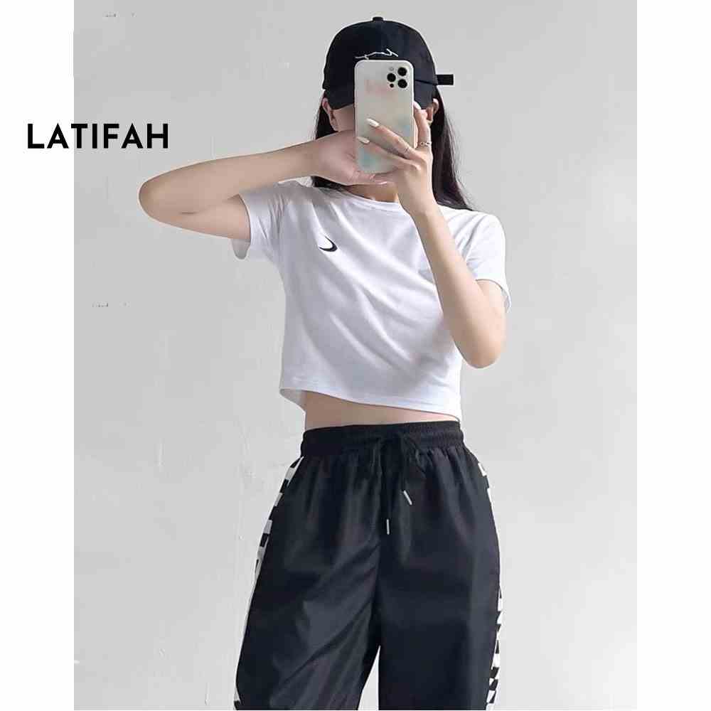 Áo thun croptop tay lỡ Latifah thêu hình MẶT TRĂNG AT012 chất vãi dày dặn co giãn 4 chiều