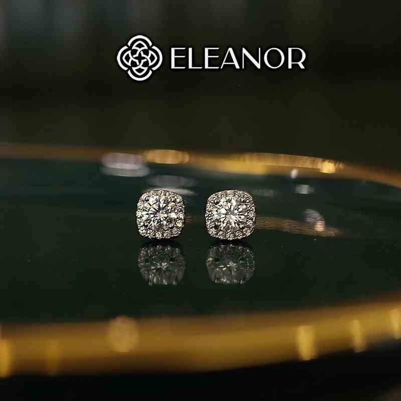 Bông tai nữ chuôi bạc 925 Eleanor Accessories nụ đính đá hình vuông lấp lánh phụ kiện trang sức 4324