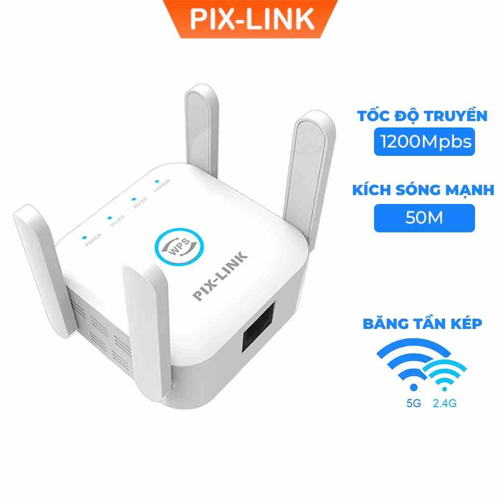 Bộ kích sóng Wifi 5G PIX-LINK LV-AC24 Pro tần số kép AC1200M mở rộng vùng phủ sóng thêm 50m, cực khỏe - hàng chính hãng