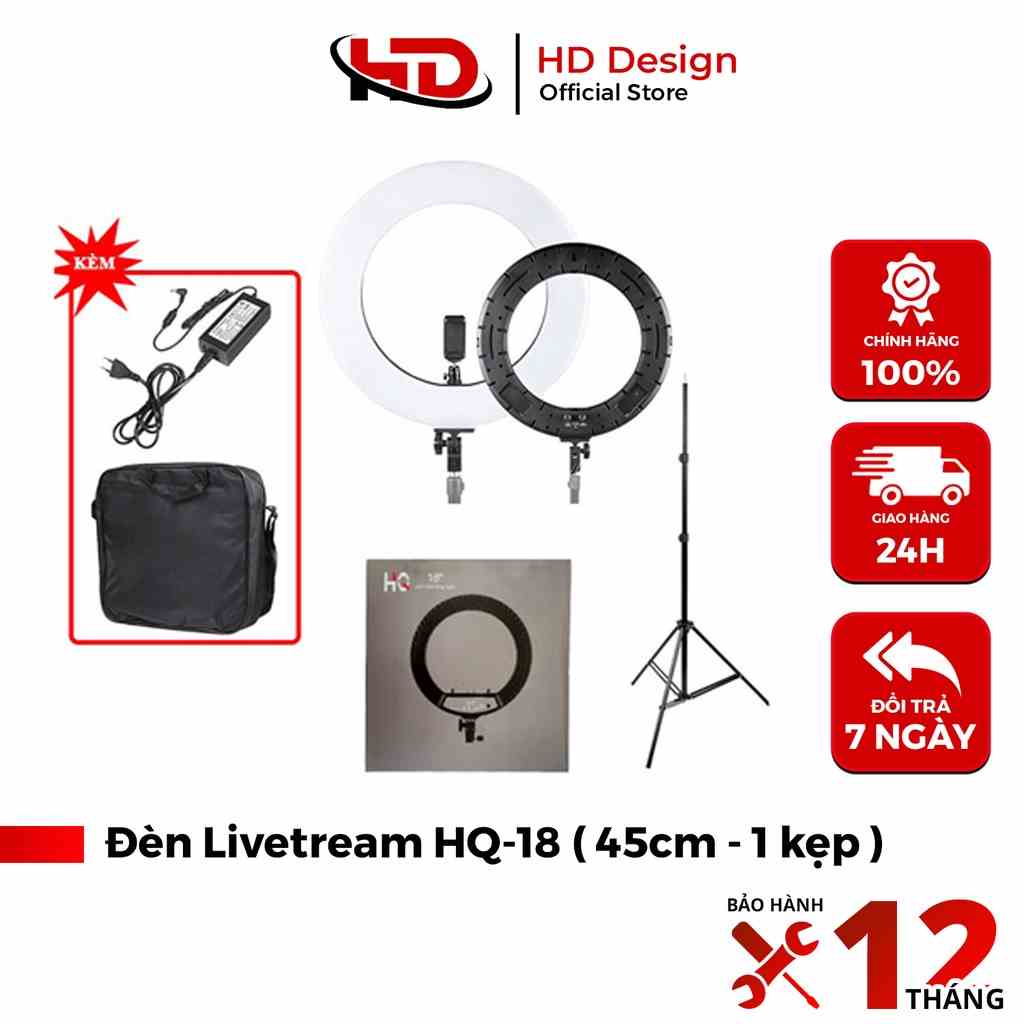 Bộ Đèn Livestream HQ-18 45cm - Cực Chắc Chắn- Hỗ trợ Makeup Quay TikTok - Chính Hãng HD DESIGN