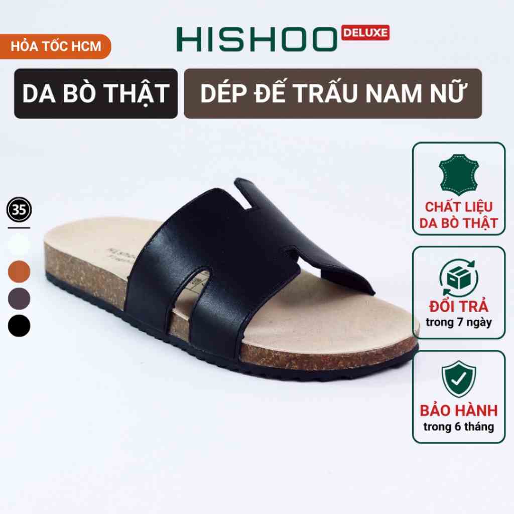 Dép Đế Trấu Nam Nữ Birken Quai Ngang Chữ H Da Bò Sáp Hishoo M095