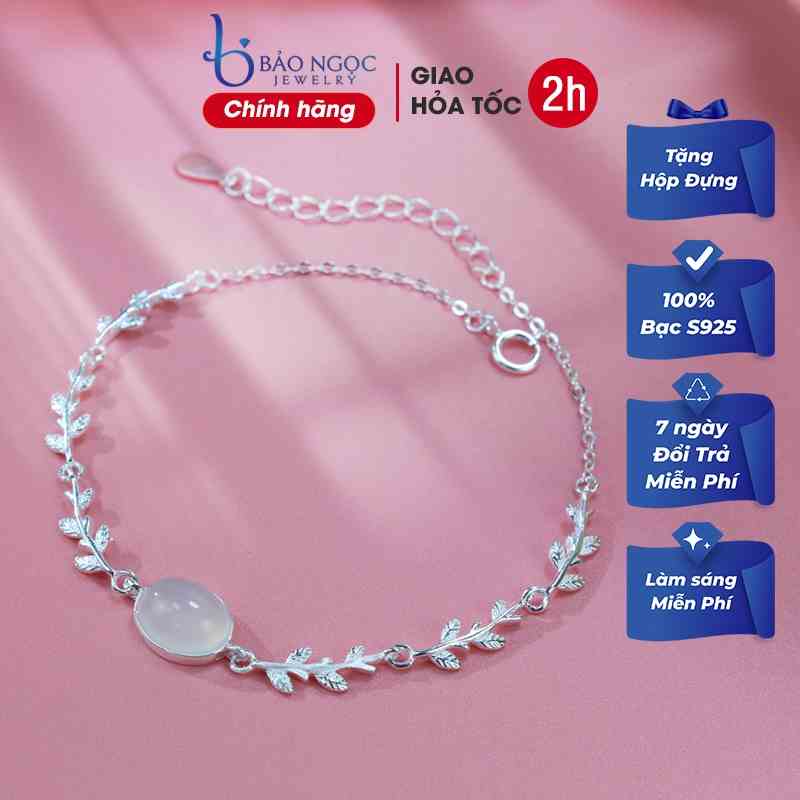 Lắc tay bạc nữ S925 họa tiết nhành lá mềm mại mix đá Moonstore LT2770 - Bảo Ngọc Jewelry