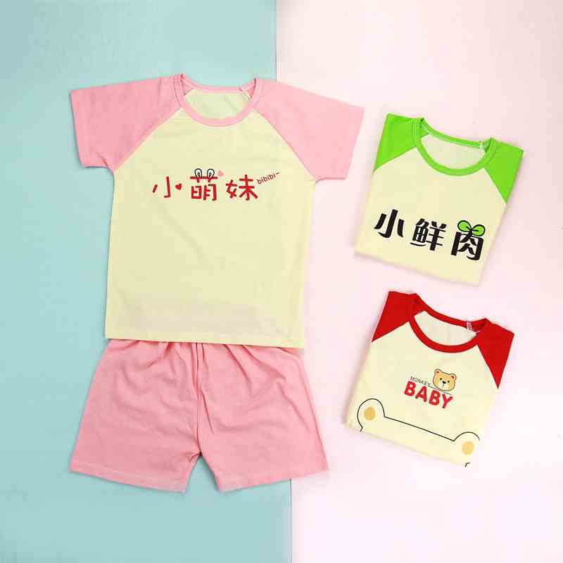 Set Áo Thun Tay Ngắn Chất Liệu cotton + Quần short Họa Tiết Hoạt Hình Thời Trang Mùa Hè Cho Bé Từ 0-6 Tuổi