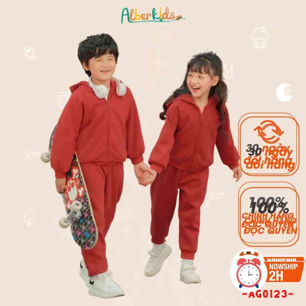 Bộ nỉ thu đông hoodie ALBERKIDS có mũ cho bé trai, bé gái 2,3,4,5,6,7,8,9,10,11,12 tuổi [AG0123]