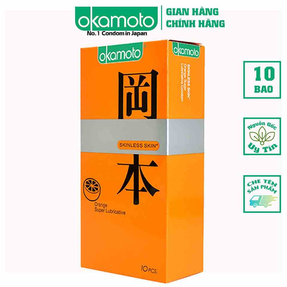 [Mã BMLTB35 giảm đến 35K đơn 99K] Bao Cao Su Okamoto Skinless Skin Orange Lubricated Hương Cam Hộp 10 Cái