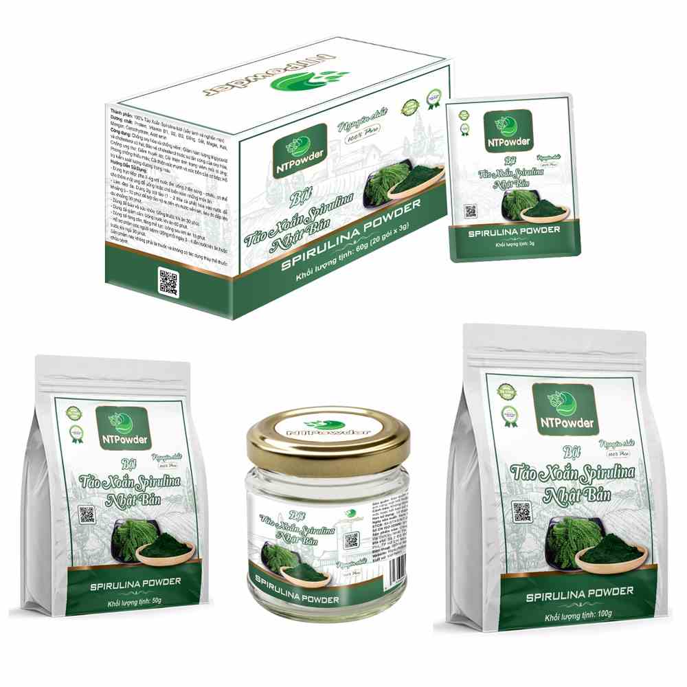 Bột Tảo Xoắn Spirulina Nhật Bản sấy lạnh NTPowder hũ 60gr / túi 100gr / 50gr / hộp 20 gói x 3gr - Nhất Tín Food