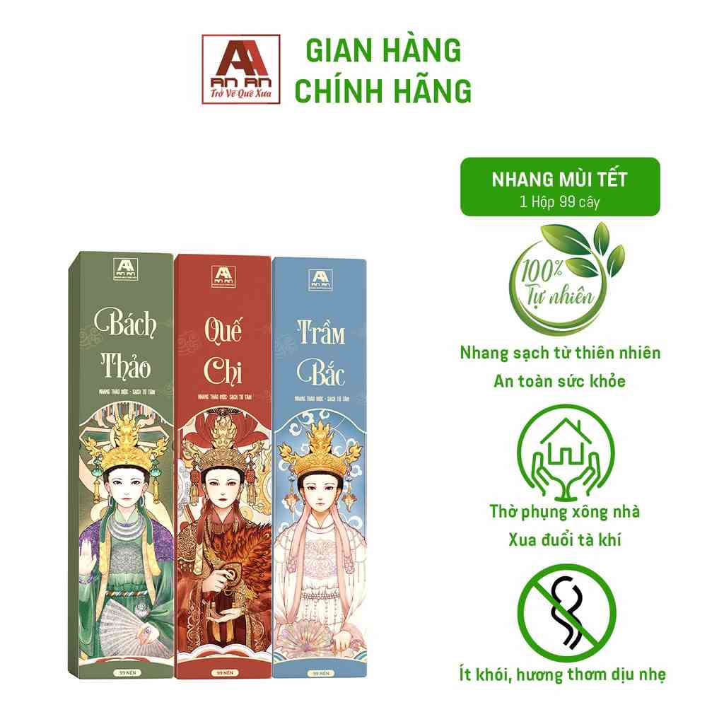 Nhang mùi tết Bách Thảo, Trầm Bắc, Quế Chi ít khói không hóa chất chiết xuất hoàn toàn từ thiên nhiên