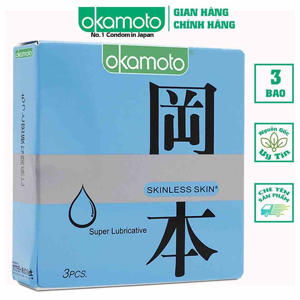 [Mã BMLTB35 giảm đến 35K đơn 99K] Bao Cao Su Okamoto Skinless Skin Super Lubricated Siêu Bôi Trơn Hộp 3 Cái