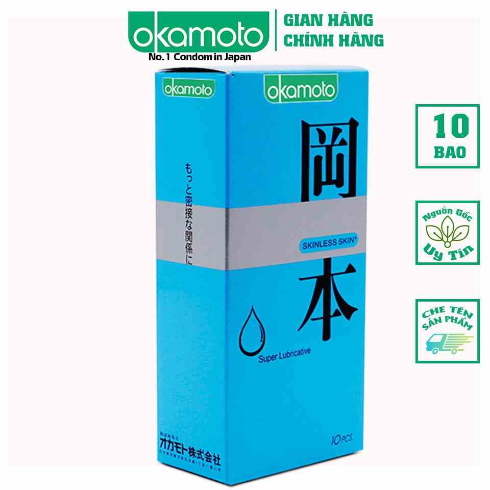 [Mã BMLTB35 giảm đến 35K đơn 99K] Bao Cao Su Okamoto Skinless Skin Super Lubricated Siêu Bôi Trơn Hộp 10 Cái