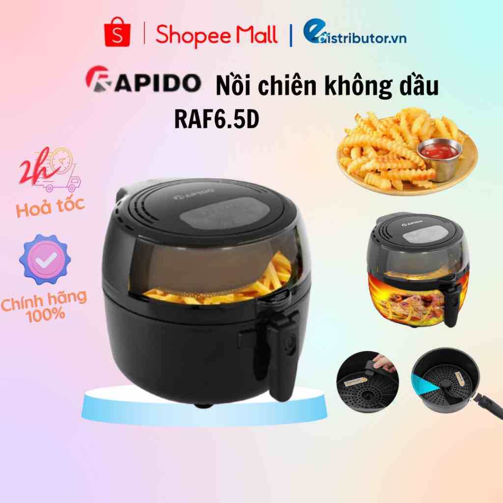 Nồi chiên không dầu 6.5L Rapido RAF6.5D 1800W - Hàng chính hãng