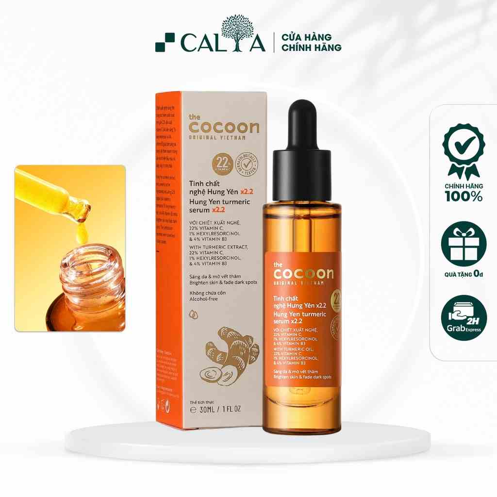 Tinh Chất Serum Cocoon Nghệ Hưng Yên x2.2 Với 22% Vitamin C Làm Sáng Da Chuyên Sâu, Mờ Vết Thâm, Thuần Chay 30ml