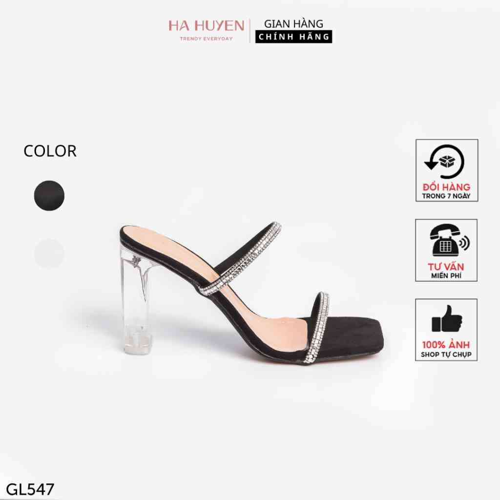 [Mã BMLTA35 giảm đến 35K đơn 99K] Guốc lê nữ Hà Huyền Shoes quai đá gót vuông trong 8 phân thời trang - GL547