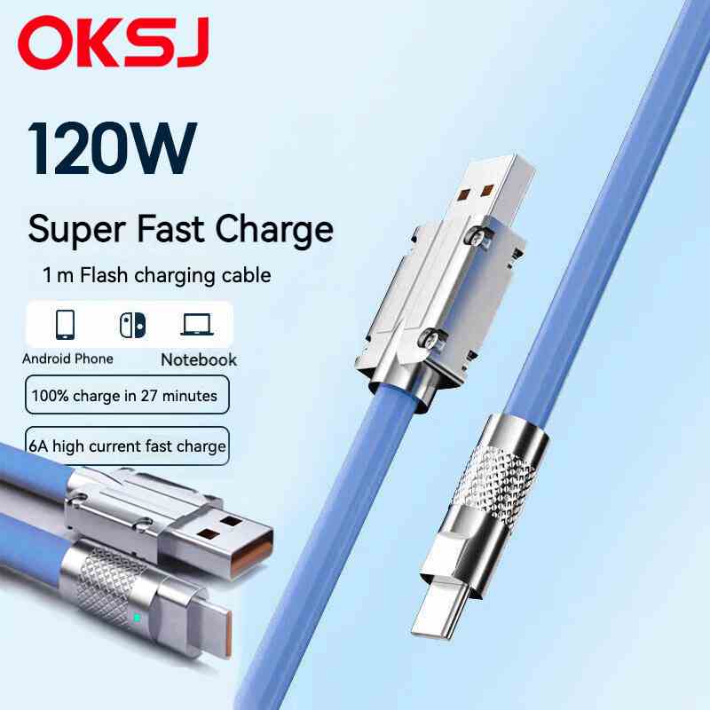 OKSJ Dây Cáp Sạc Nhanh 6A/66W Bằng Hợp Kim Kẽm Và Silicon Cho type-C / Micro USB Dài 1m