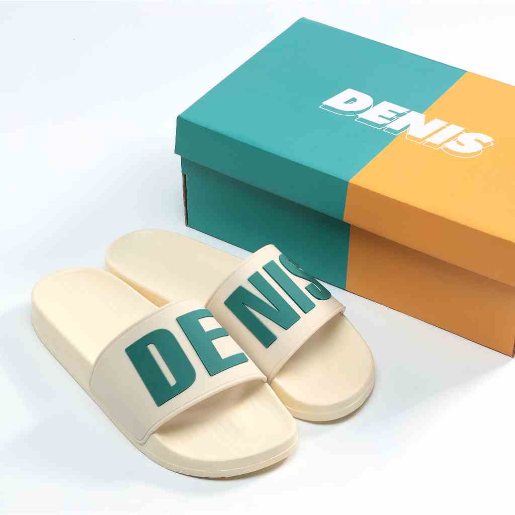 Dép quai ngang Denis CT07 Unisex Slipper Màu kem chữ to nổi bật Cho nam và nữ