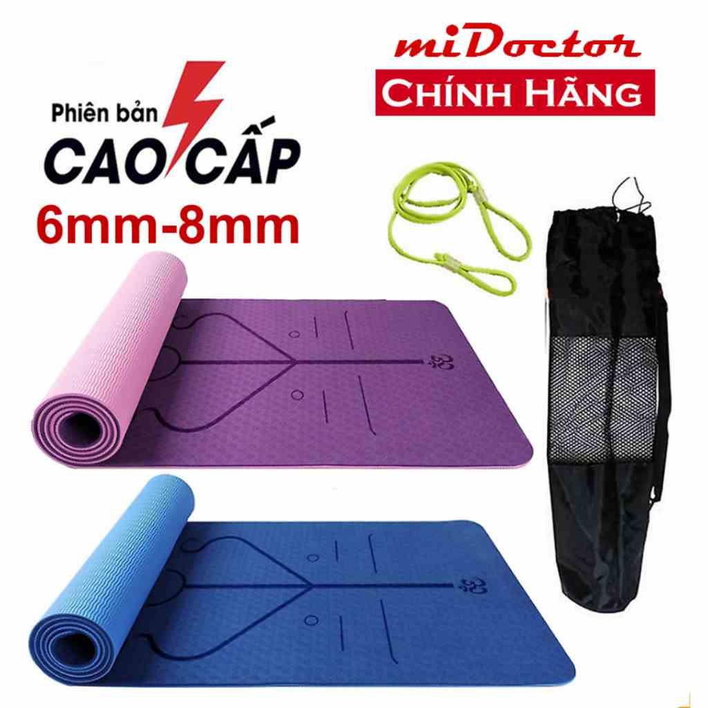 Thảm Tập Yoga TPE Định Tuyến Dày 6mm - 8mm Tặng Kèm Túi Đựng và Dây Buộc - Chính Hãng miDoctor