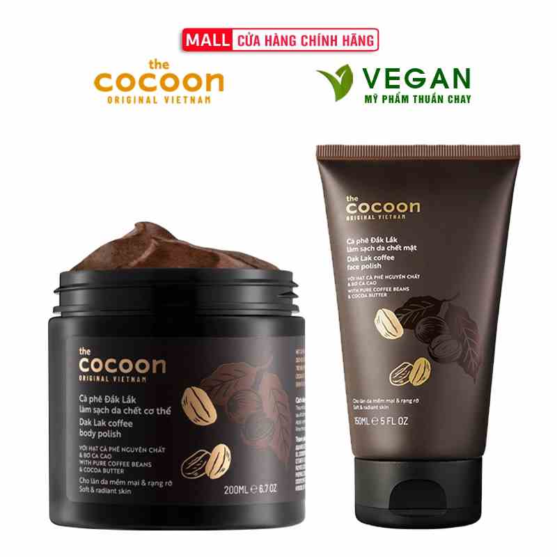 [Mã BMLTB200 giảm đến 100K đơn 499K] Bộ cà phê Đắk Lắk làm sạch da chết cocoon: da mặt 150ml + cơ thể 200ml