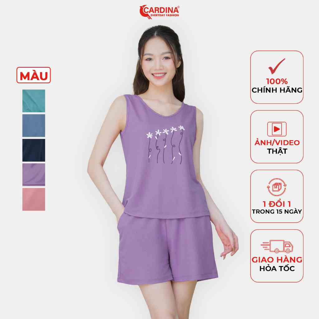 Đồ Bộ Nữ 𝐂𝐀𝐑𝐃𝐈𝐍𝐀 Chất Cotton Nhật Cao Cấp Áo Sát Nách Cổ Tim Quần Đùi Co Giãn 3CF04