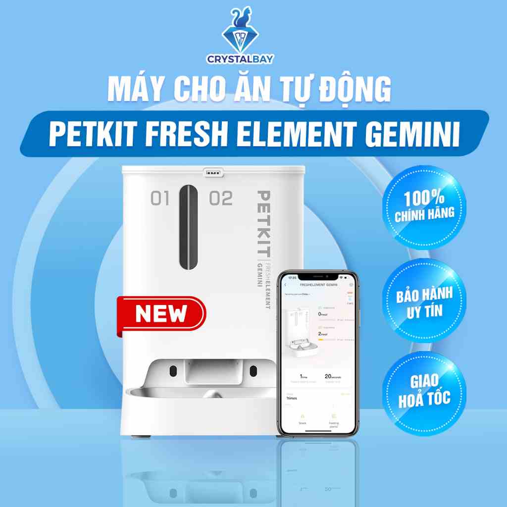 Máy cho ăn Petkit Gemini - Máy cho ăn tự động cho mèo chó thú cưng, 02 ngăn - Crystal Bay