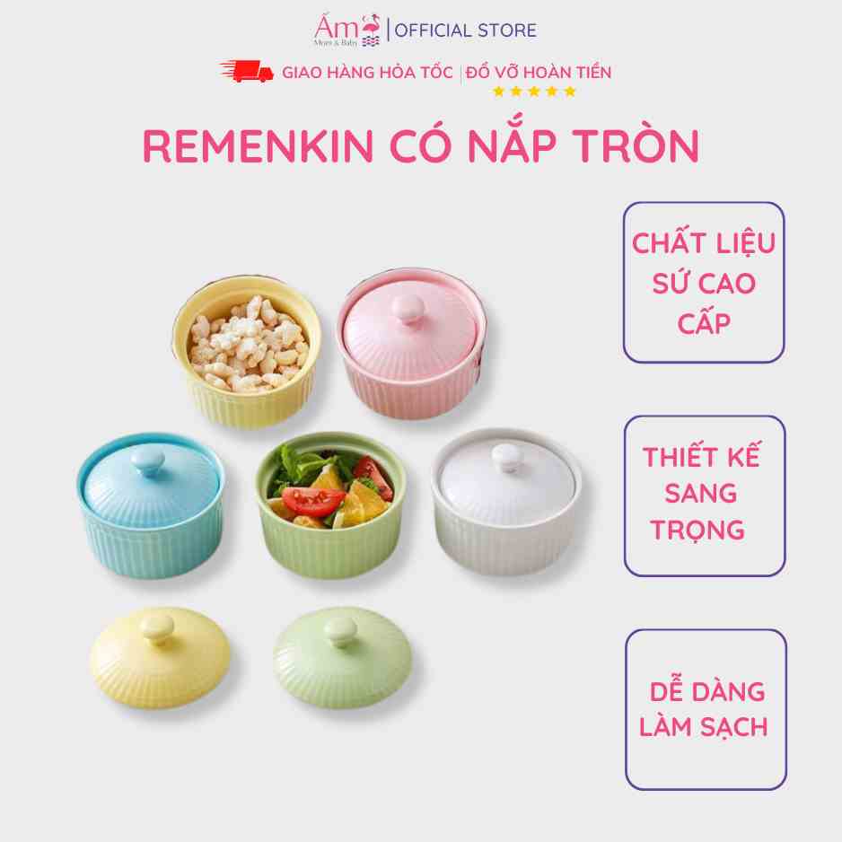 Bát Sứ Ăn Dặm Ramenkin Ấm Baby Có Nắp Đậy Cho Bé