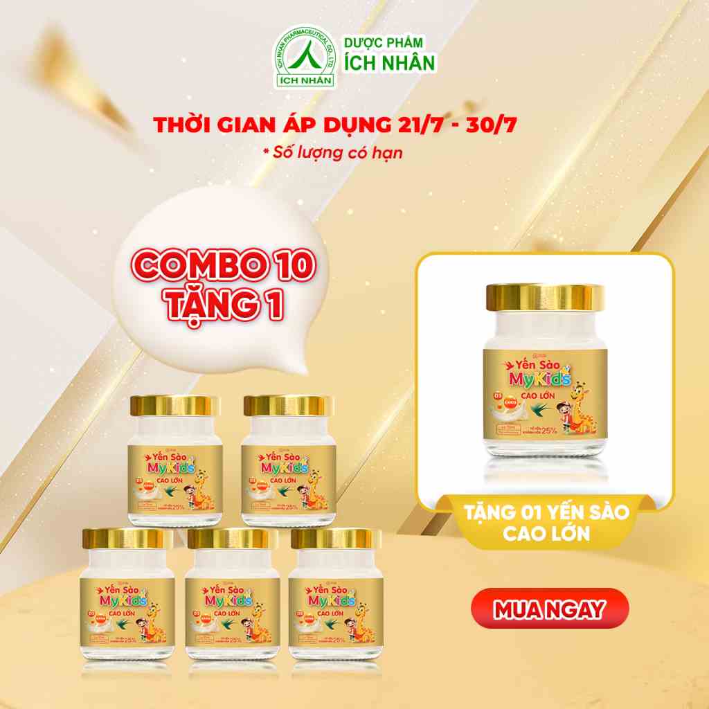 Combo 10 Lọ Yến sào Mykids Cao Lớn tổ yến chưng đường phèn, Canxi và Vitamin D3, Hỗ trợ tăng chiều cao cho trẻ