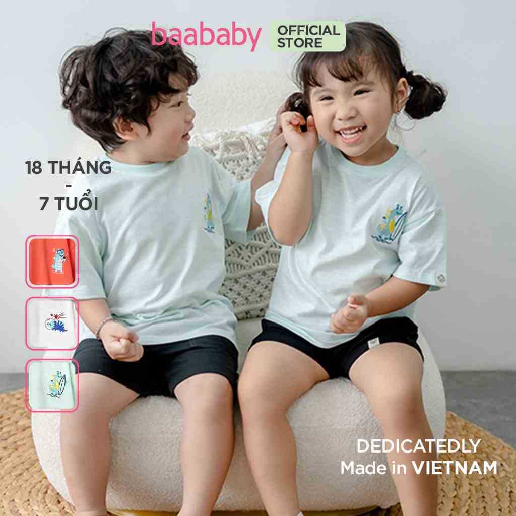 Áo thun form rộng cho bé trai, áo thun cotton thêu khủng long cho bé từ 1 tuổi - 7 tuổi Baa Baby - S-BT-AT30N-03