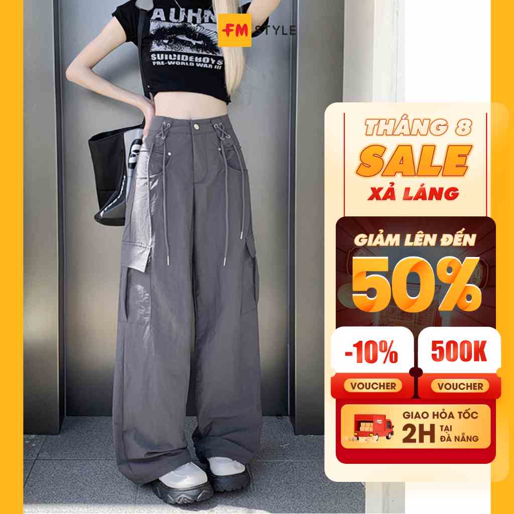 Quần túi hộp nữ FMSTYLE Baggy kaki dây rút suông 3 màu cá tính trẻ trung 23070459