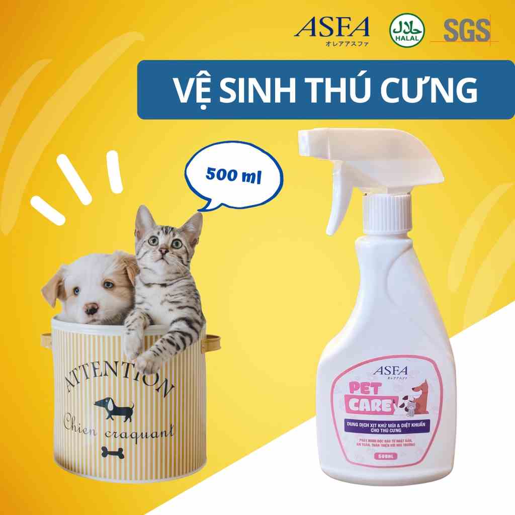 Xịt Khử Mùi, Diệt Khuẩn Cho Chó Mèo ASFA Pet Care 500ml, Khử Mùi Chậu Cát, Khử Mùi Khay Vệ Sinh Chó Mèo