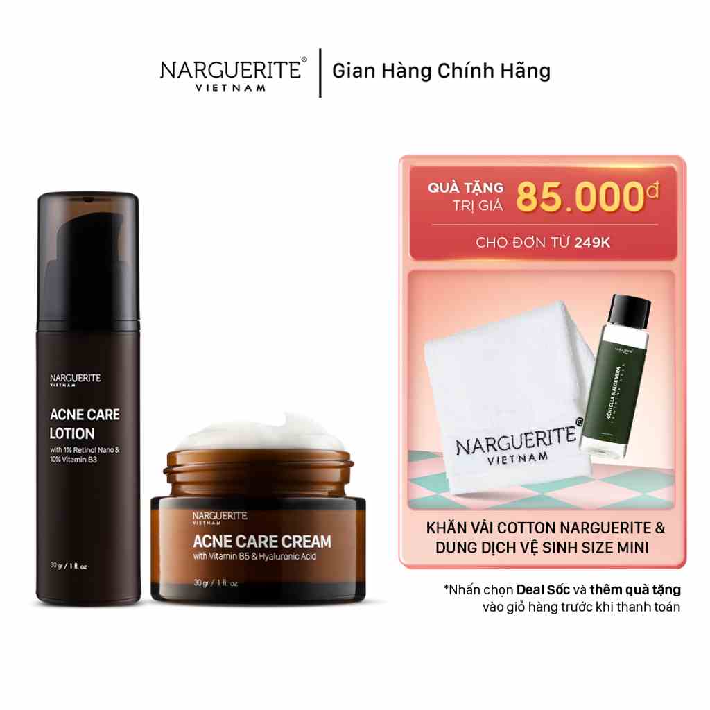 Combo Lotion và Kem dưỡng hỗ trợ giảm mụn kiềm dầu Acne Care Narguerite