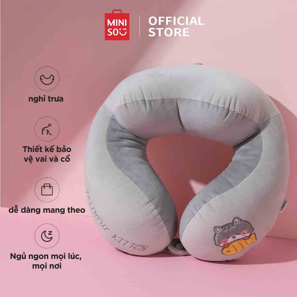 Gối kê cổ chữ U hình thú con Miniso chính hãng màu pastel mềm mại chống mỏi vai gáy