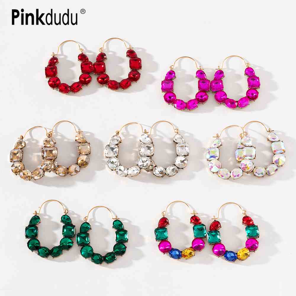 PINKDUDU Khuyên Tai Tròn Đính Đá Nhiều Màu Sắc Bằng Hợp Kim Mạ Vàng PD444 Thời Trang Cho Nữ