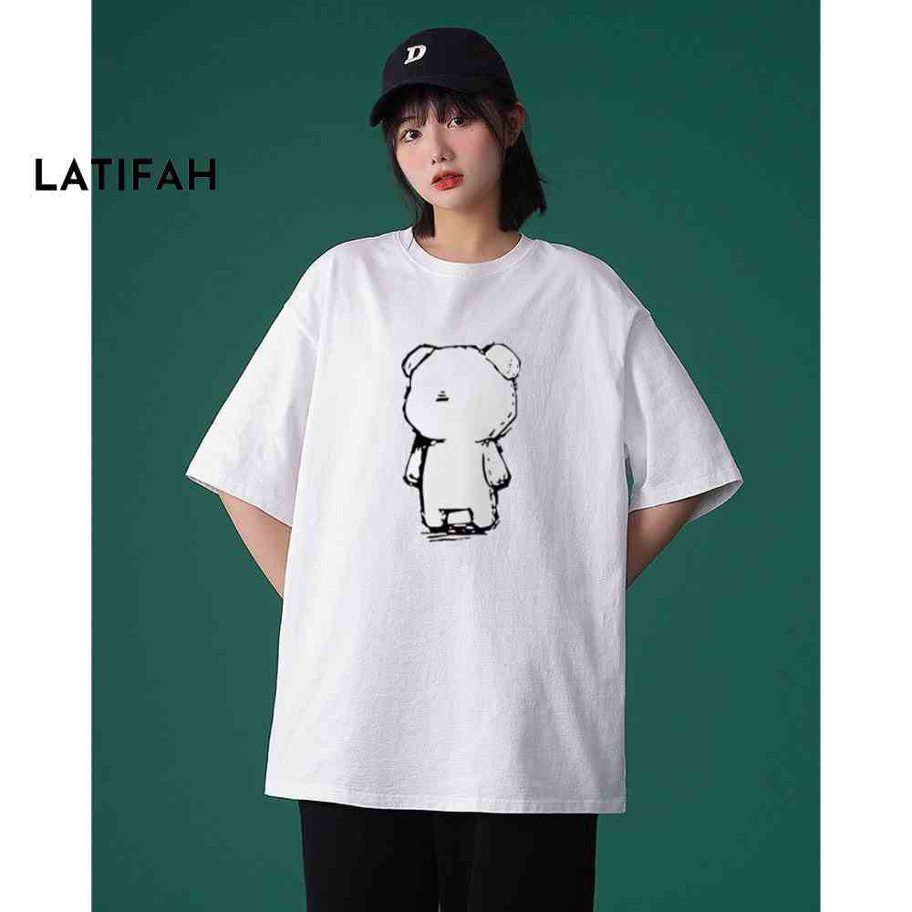 Áo thun unisex tay lỡ Latifah form rộng in hình CON GẤU AT06 chất vãi dày dặn co giãn 2 chiều