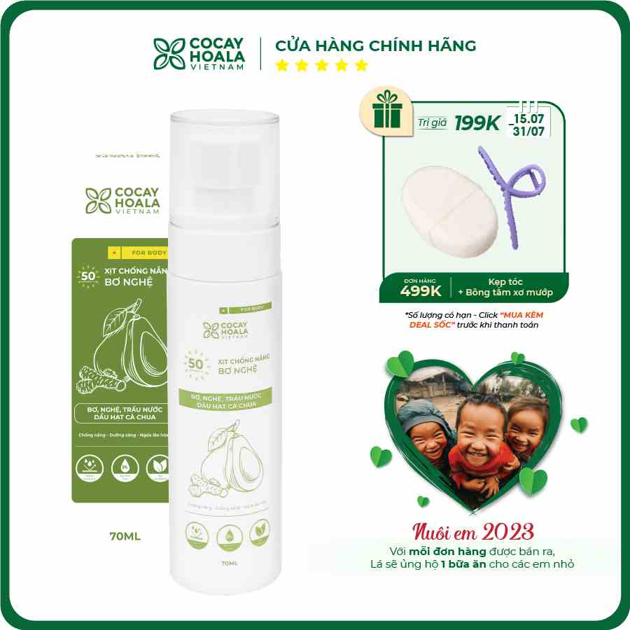 Kem Chống Nắng Body Bơ Nghệ COCAYHOALA SPF 50+ - Dung tích 70ml