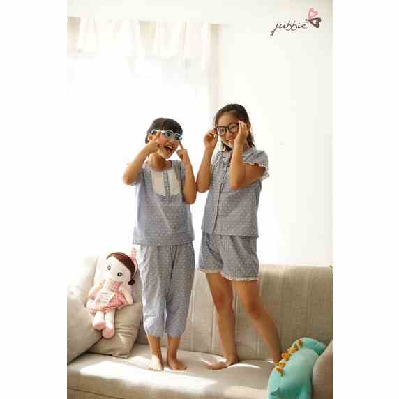 Bộ Đồ Ngủ Pijama Bé Gái Quần Áo Trẻ Em Mặc Nhà Kate Xanh Jean Ngắn Tay 81004