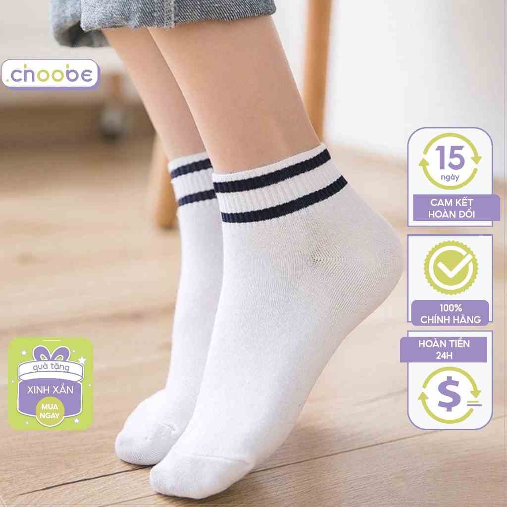 Tất nữ Choobe cổ cao chất cotton co giãn 4 chiều thoáng khí chống hôi chân thời trang sọc màu đen trắng PK12