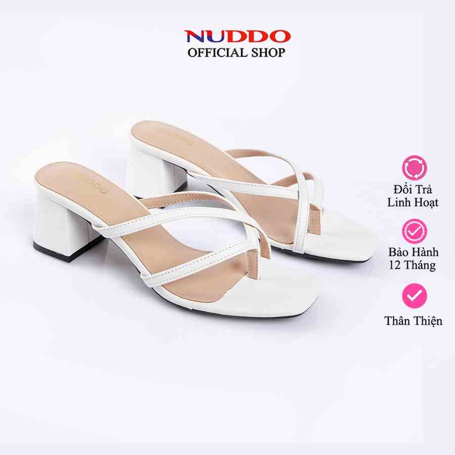 Dép guốc xỏ ngón cao gót nữ đế vuông 5 phân dáng sandal quai mảnh mũi vuông đẹp thời trang công sở cao cấp NUDDO_NX02