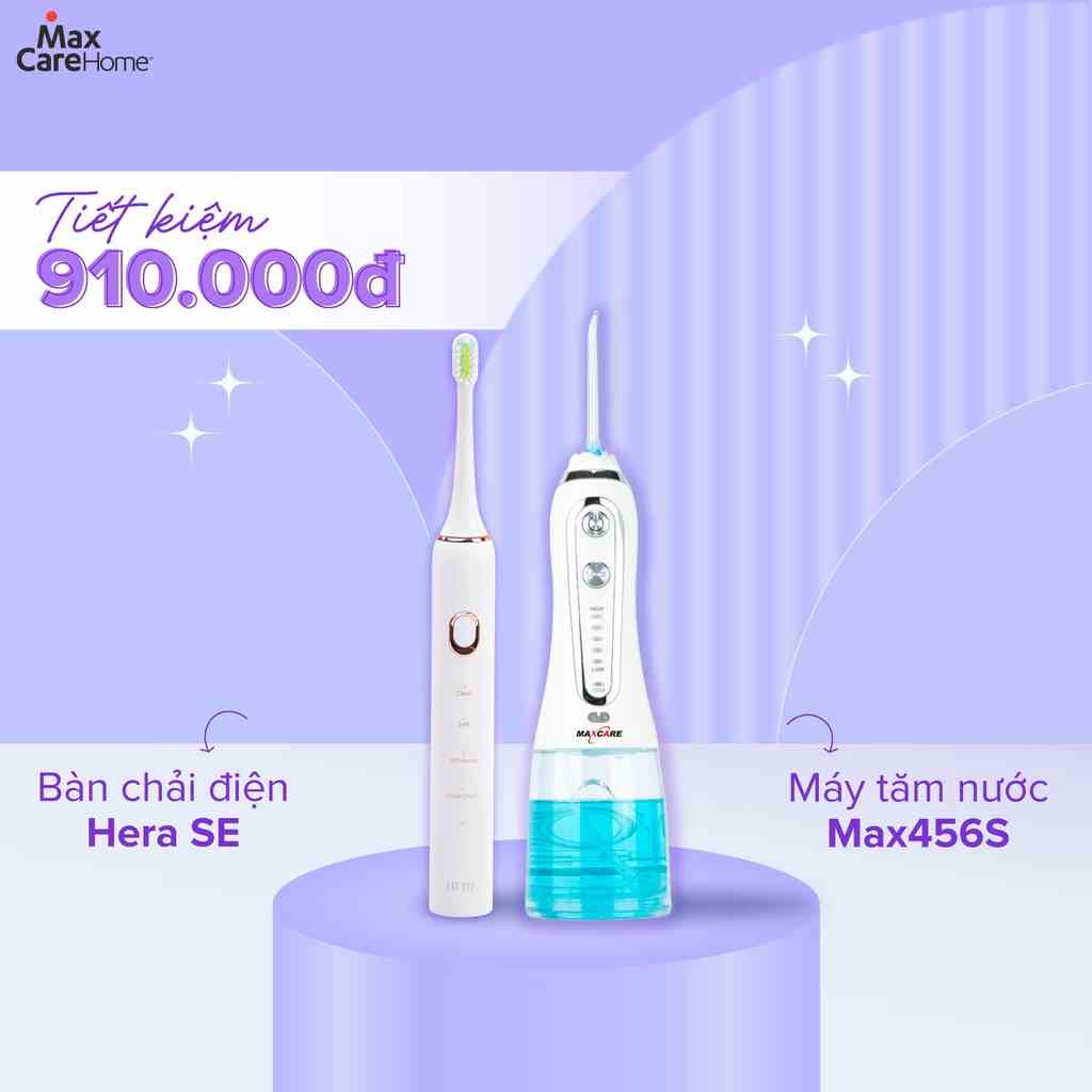 [COMBO GIẢM 910K] Máy tăm nước cầm tay Maxcare Max456S + Bàn chải điện sạch sâu Maxcare Hera Whitening SE