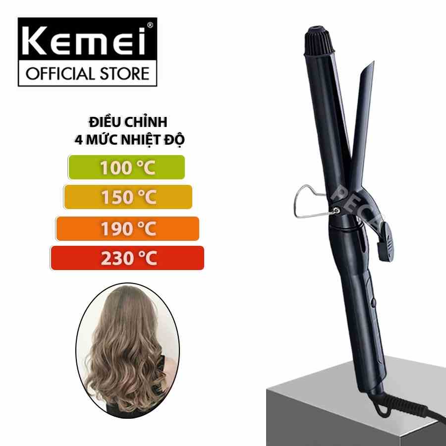 Máy uốn tóc cao cấp Kemei KM-9942 điều chình 4 mức nhiệt dây điện xoay có móc treo dùng mọi loại tóc - Hàng chính hãng