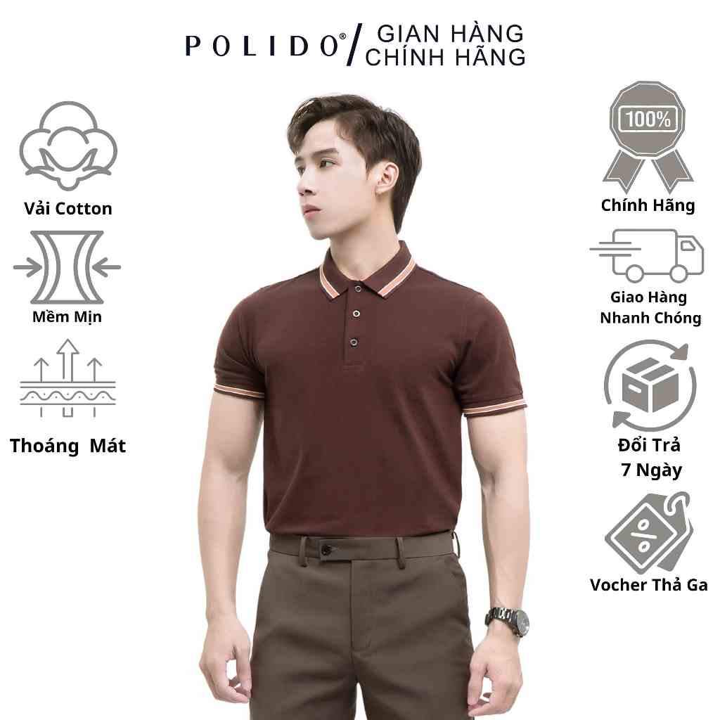 Áo Polo Cộc Tay Nam Polido Màu Nâu Chất Cotton Mềm Mịn Thoáng Mát Thời Trang Cho Nam Tối Giản Lịch Lãm Hiện Đại Dễ Mặc