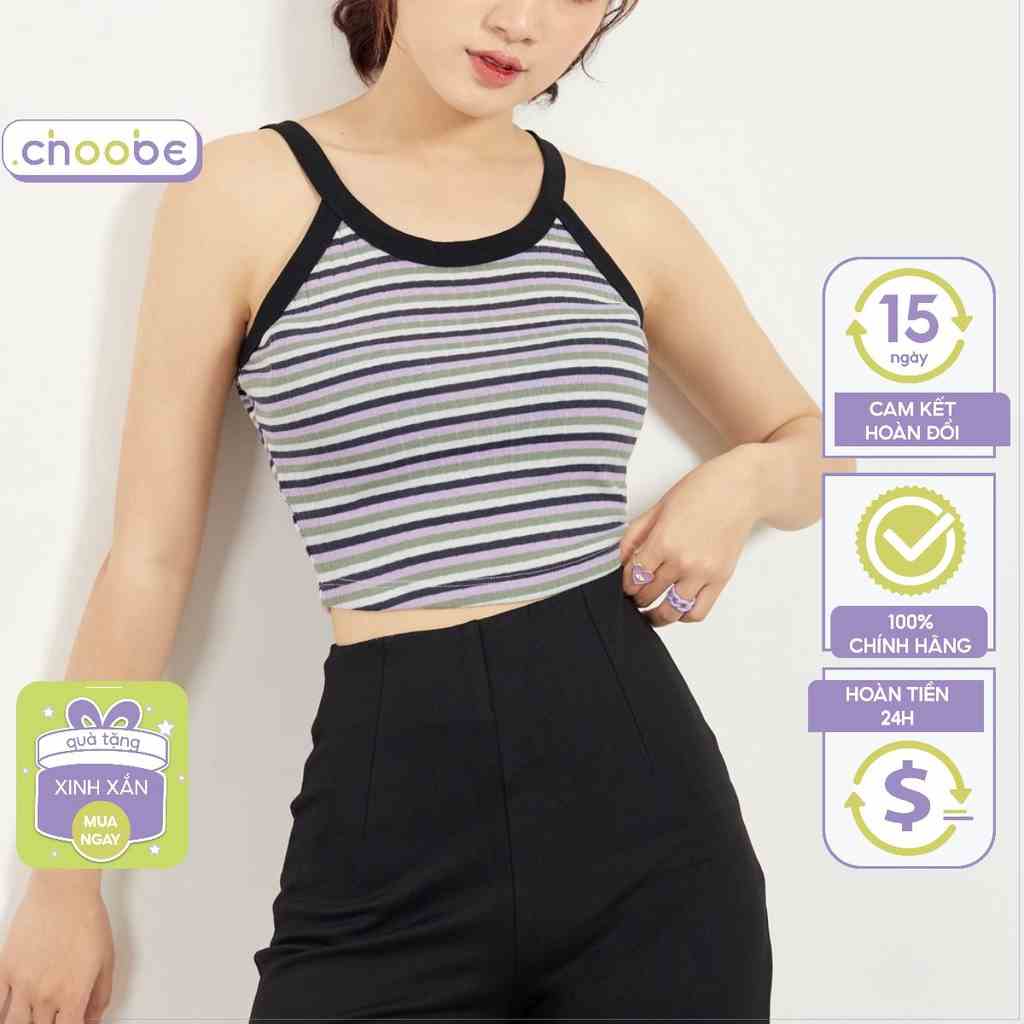 Áo croptop nữ Choobe hai dây cổ yếm vải họa tiết không tay trendy kiểu ôm body co giãn tốt A66