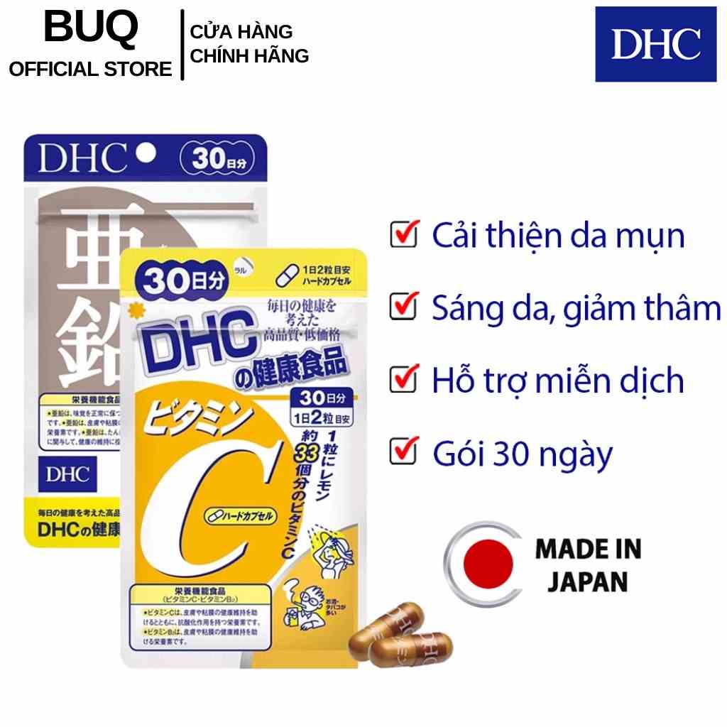 Combo Viên uống DHC Ngừa mụn Mờ thâm 30 Ngày (Kẽm 30 Viên/gói & Vitamin C 60 Viên/gói)