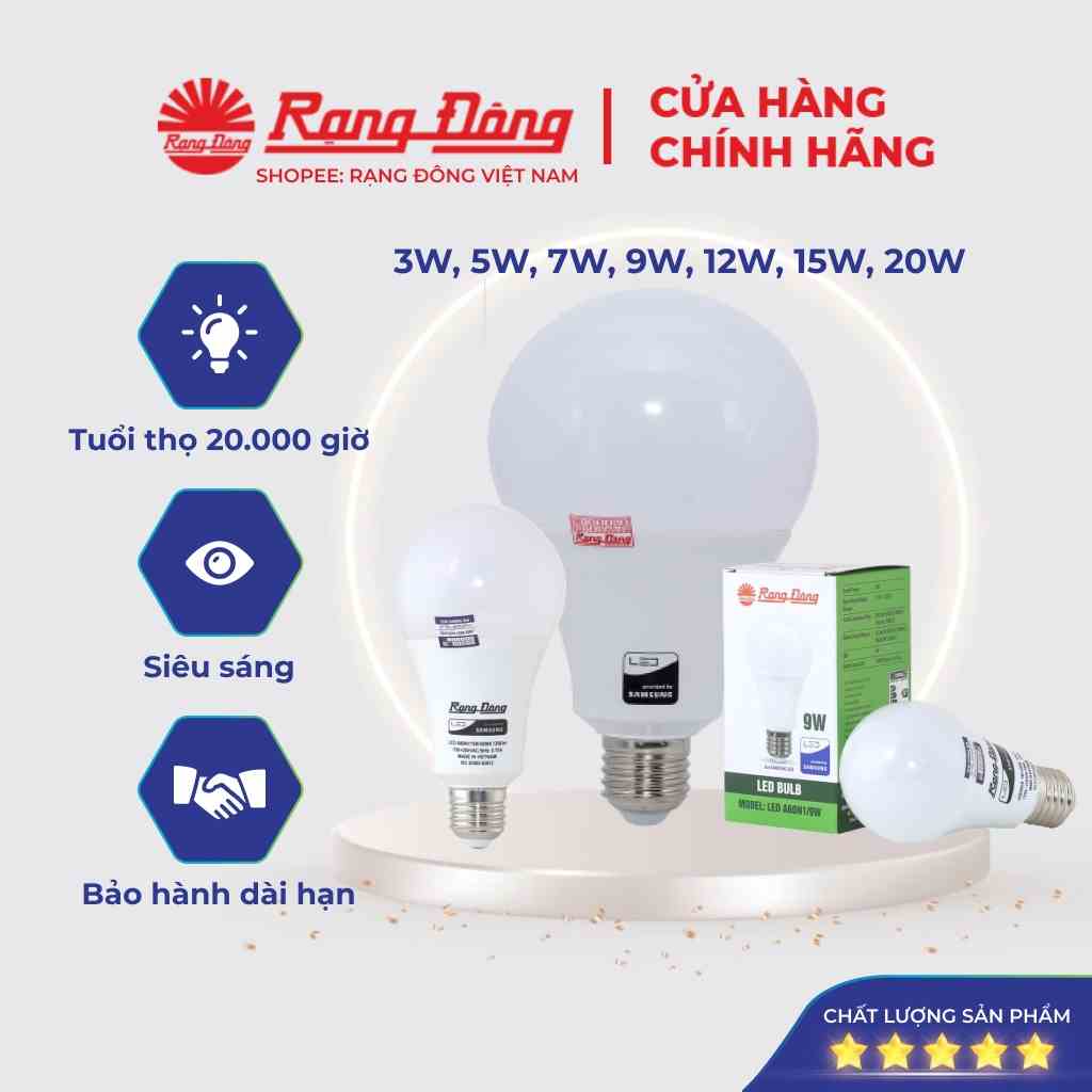 Bóng đèn LED Bulb 3W,5W,7W,9W,12W,15W,20W,30W Rạng Đông,bup tròn A bulb,siêu sáng,tiết kiệm điện,độ bền cao