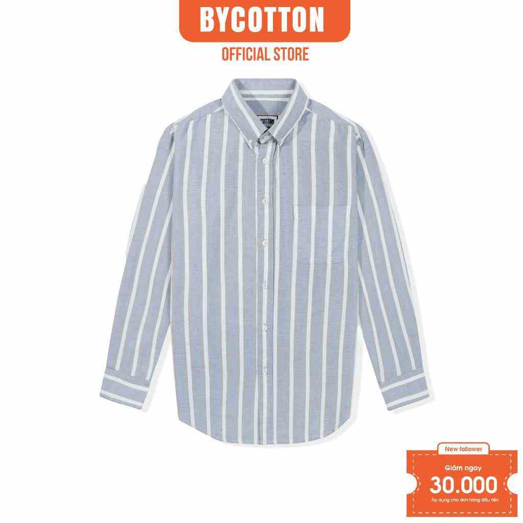 [Mã BYCOSM30 giảm 30% đơn 0K] Áo Sơ Mi Nam Dài Tay Xanh Xám Phối Sọc BY COTTON Grey Blue Stripes Oxford