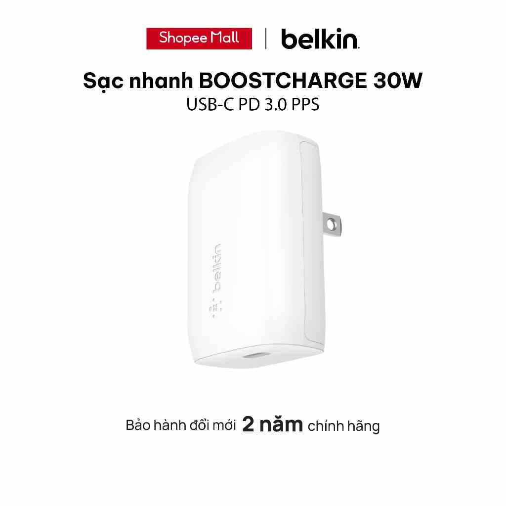 Sạc BOOST↑CHARGE Belkin 30W USB-C PD 3.0 PPS WCA005