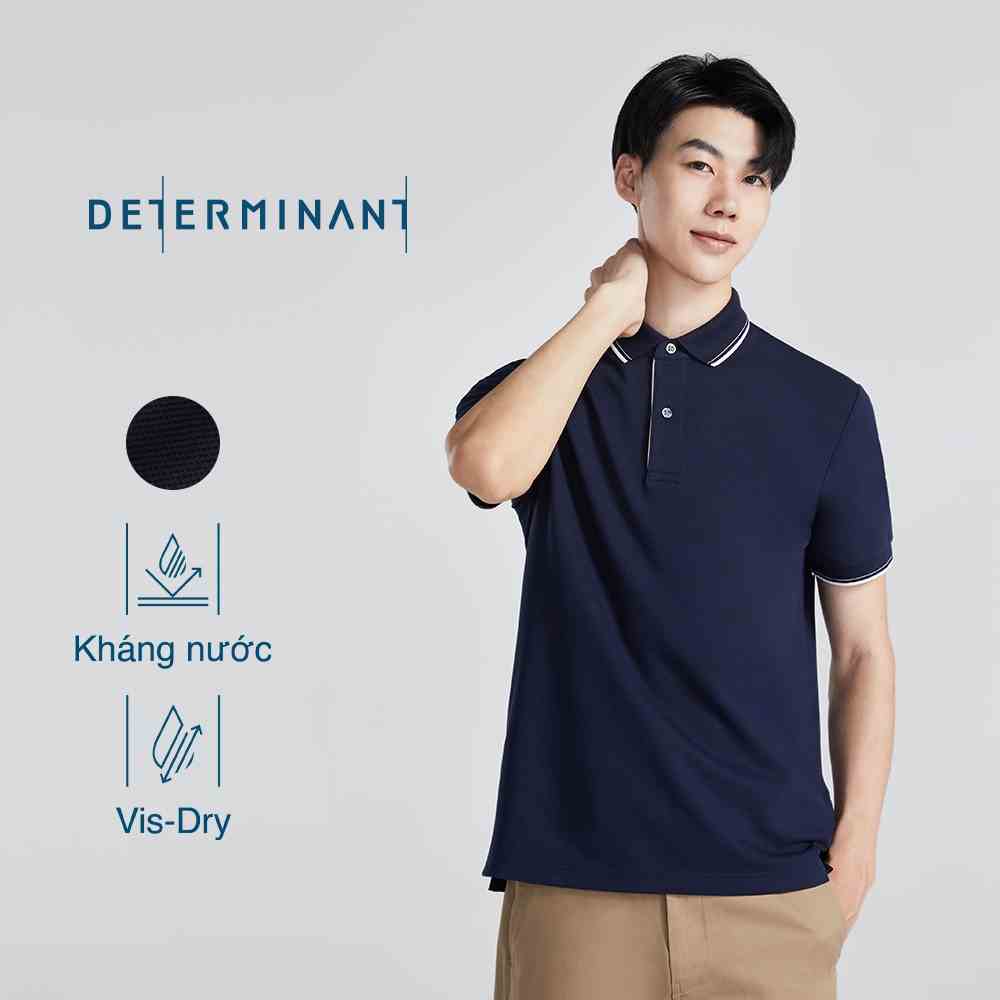 Áo thun polo nam cao cấp DETERMINANT tay ngắn - kháng nước - màu navy cổ sọc trắng - P01-04