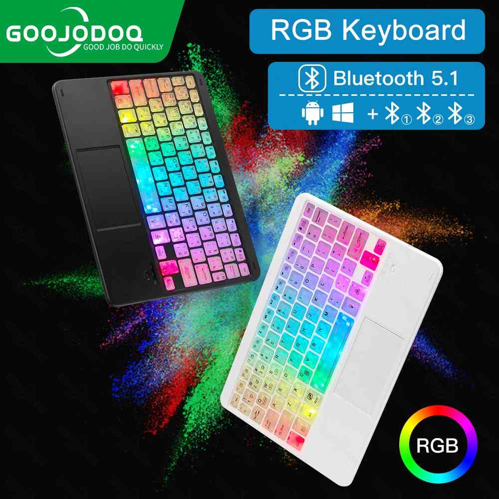 Bàn phím không dây bluetooth GOOJODOQ đèn LED RGB thích hợp cho điện thoại iPad Pro Air Xiaomi Huawei Android Windows